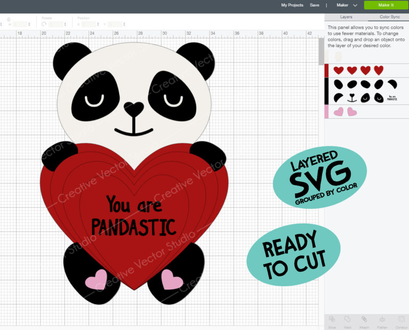 valentine panda svg cut file