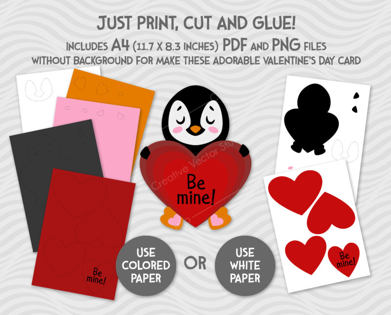 paper valentines penguin svg