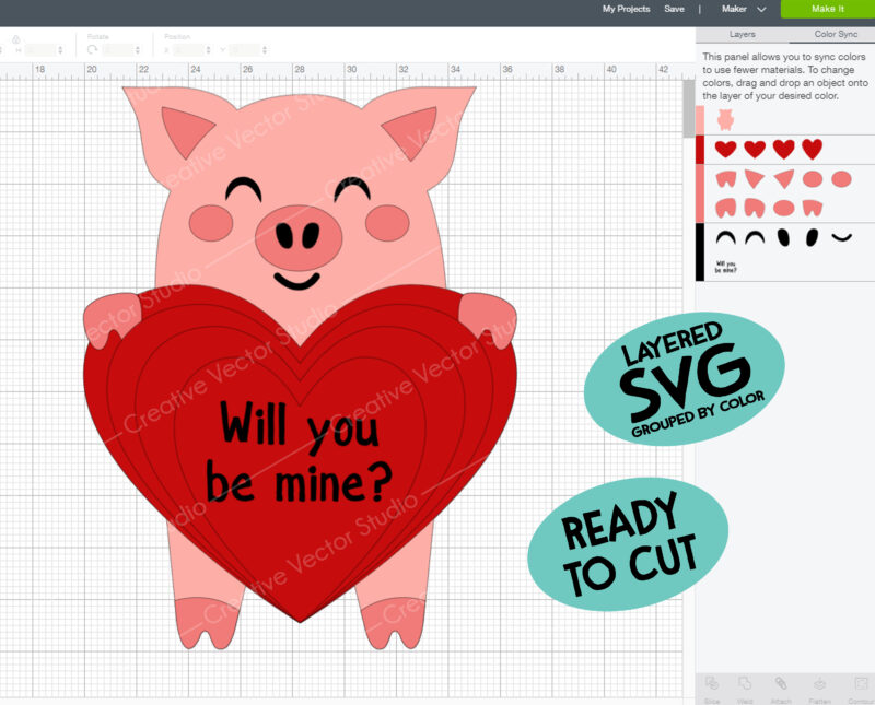 valentine pig svg cut file
