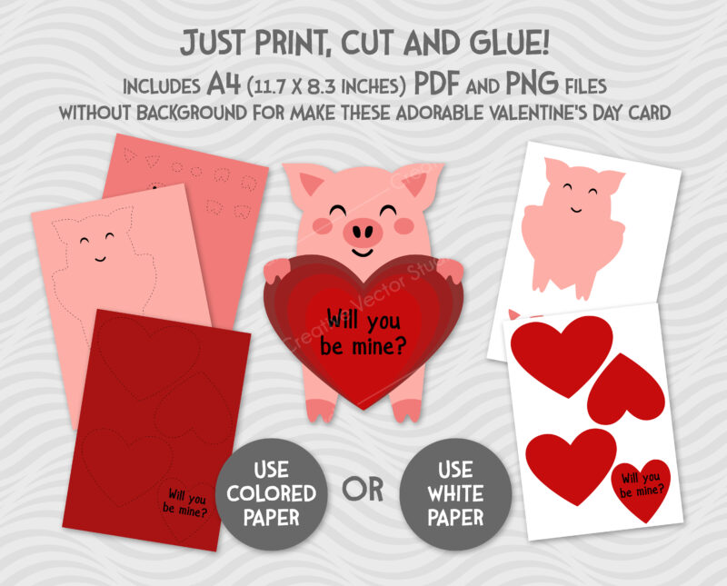 paper valentines pig svg