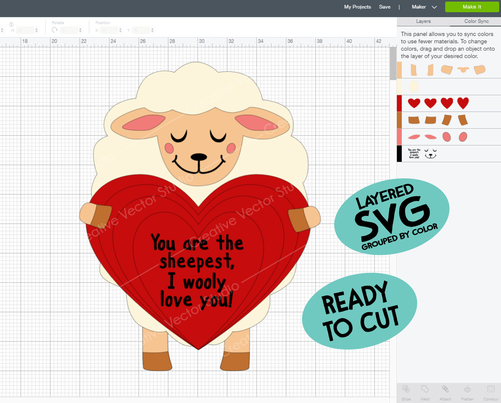 Valentine Sheep SVG, PNG, DXF Cut File | Creative Vector Studio