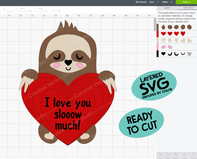 valentine sloth svg cut file