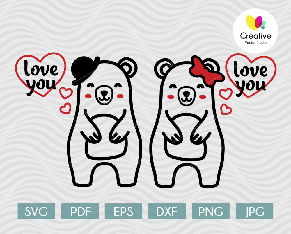 Cute Couple of Bears in Love SVG | Creative Vector Studio