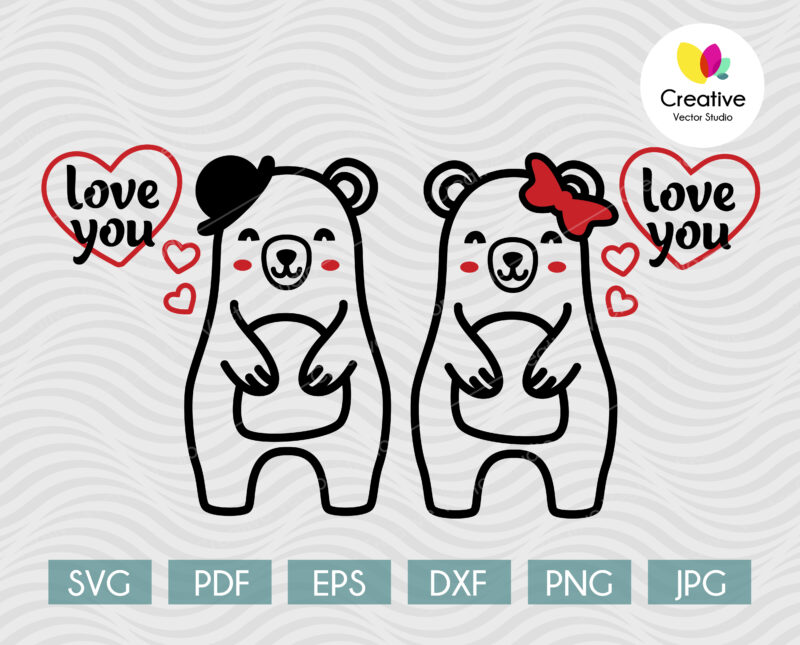 Cute Couple of Bears in Love SVG | Creative Vector Studio