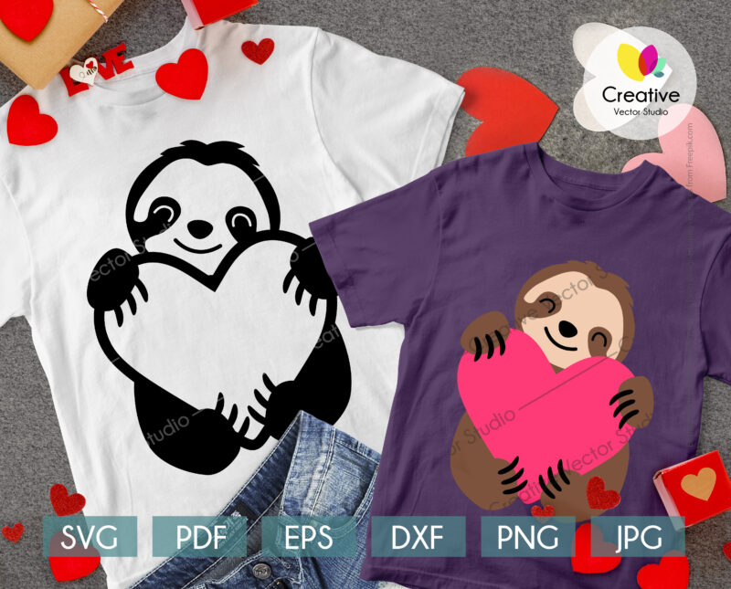 cute sloth with heart svg