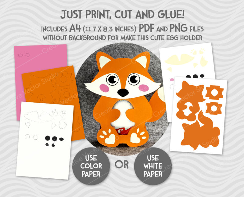 egg holder fox svg paper template