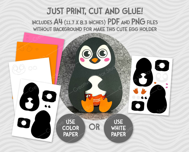 egg holder penguin svg paper template