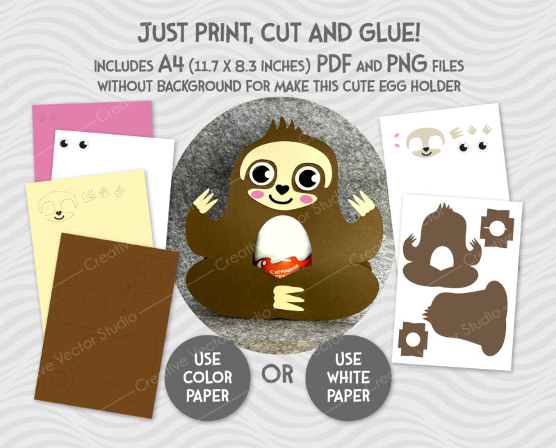 egg holder sloth svg paper template