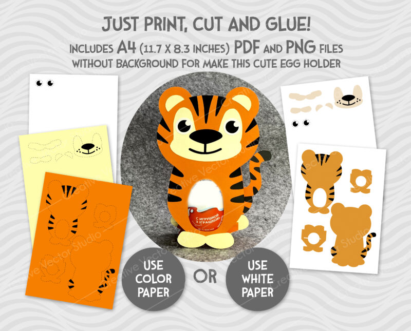 egg holder tiger svg paper template