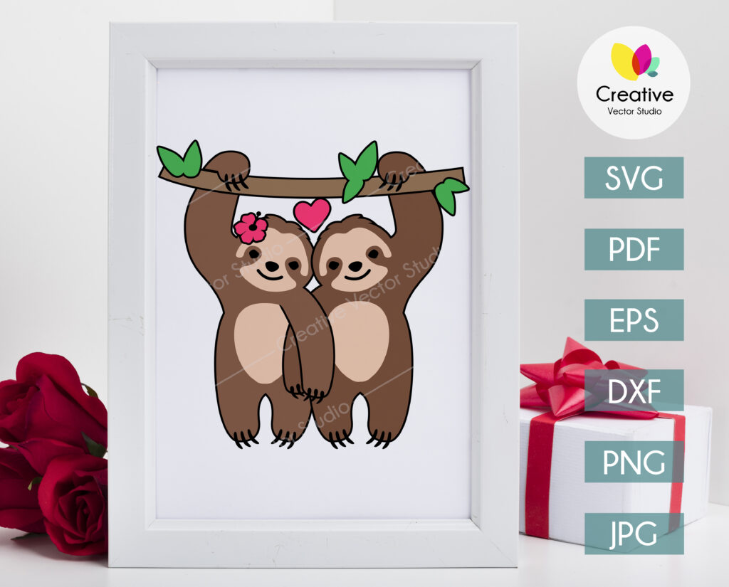 Download Valentines Sloth Couple SVG, Valentine Sloth SVG ...