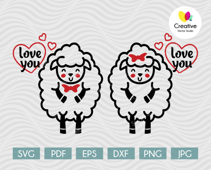 Cute Couple of Sheeps in Love SVG