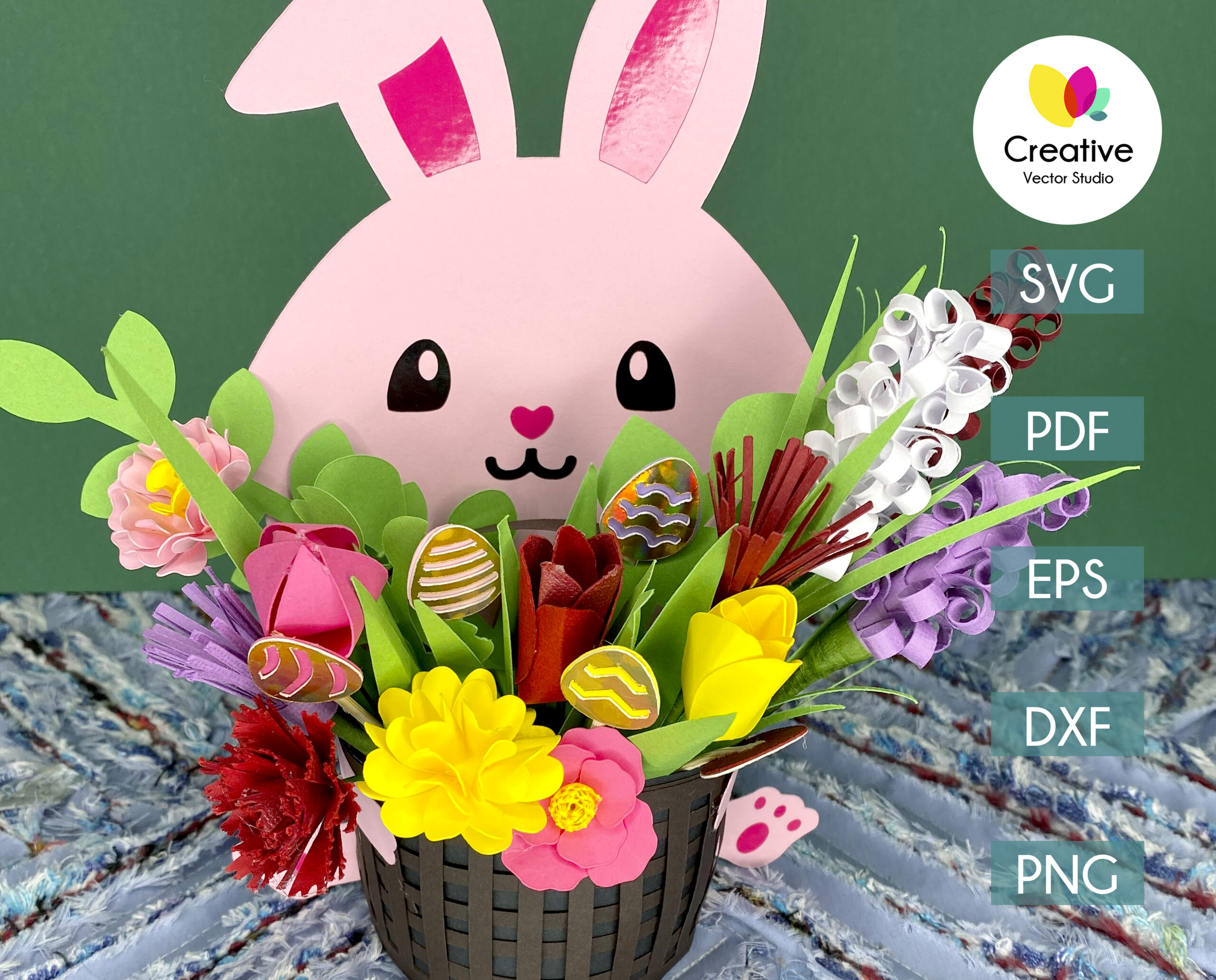 Cute Bunny with Paper Flower Bouquet SVG
