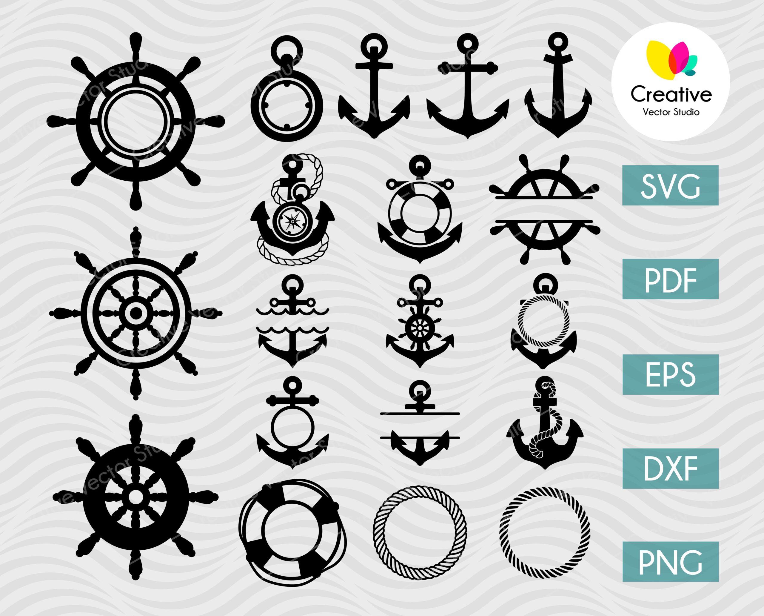 Download Anchor Rope And Steering Wheel Monogram Svg Creative Vector Studio