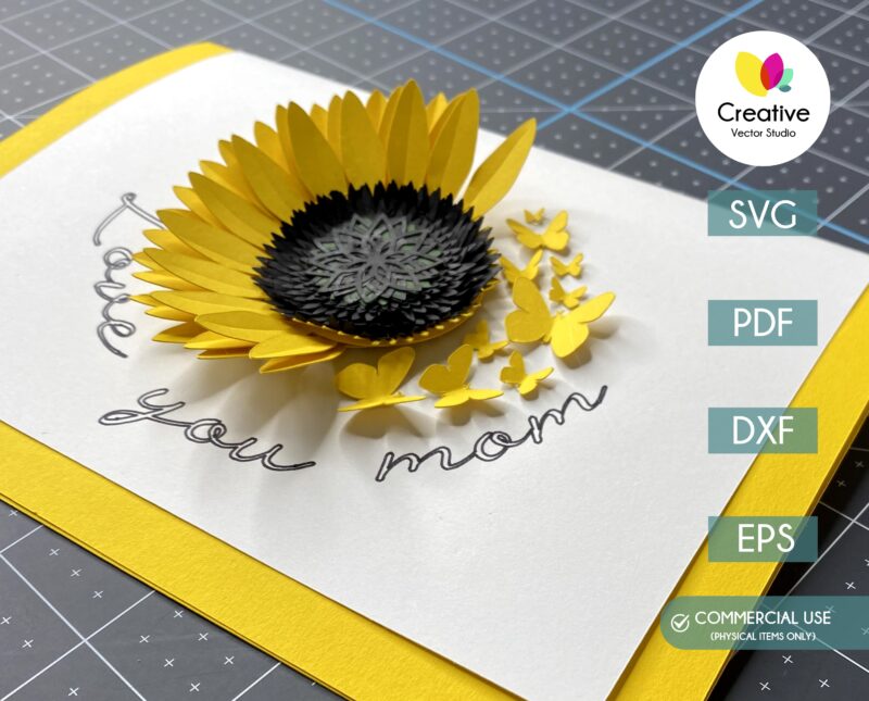 Paper Sunflower with Butterflies SVG template