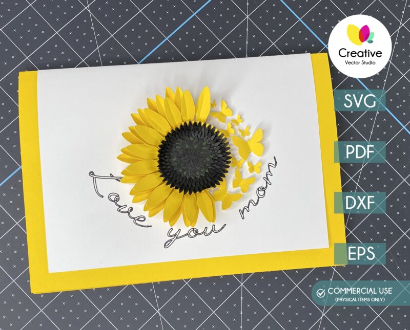 Handmade Greeting Card With Paper Sunflower and Butterflies