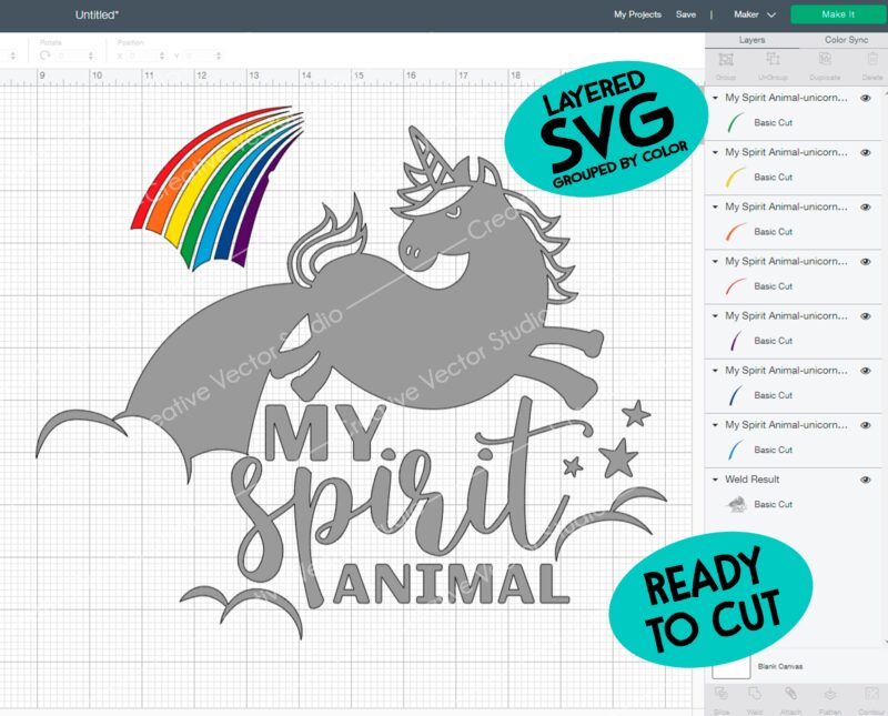 my spirit animal unicorn layered svg cut file