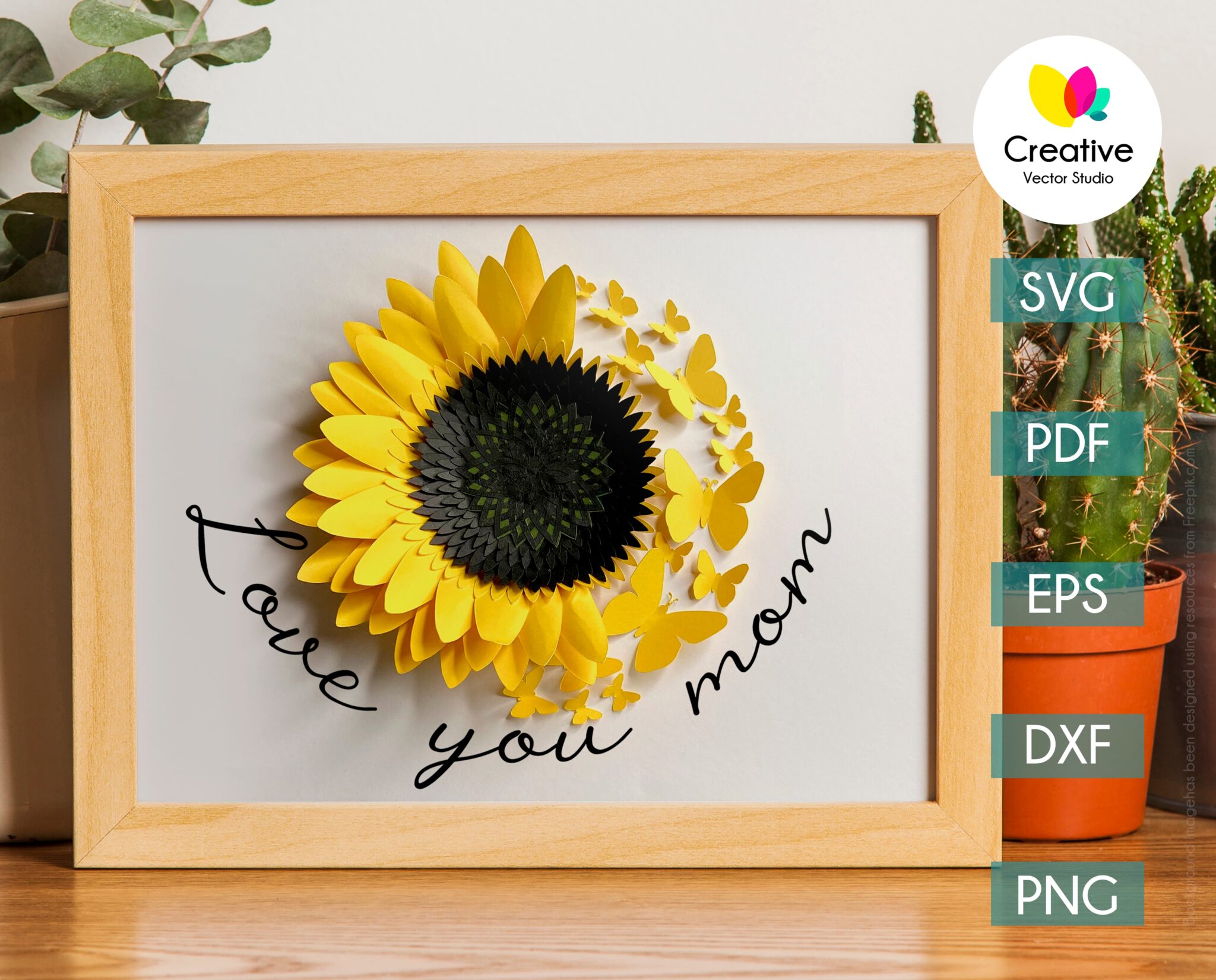 Download Paper Sunflower with Butterflies SVG | Creative Vector Studio