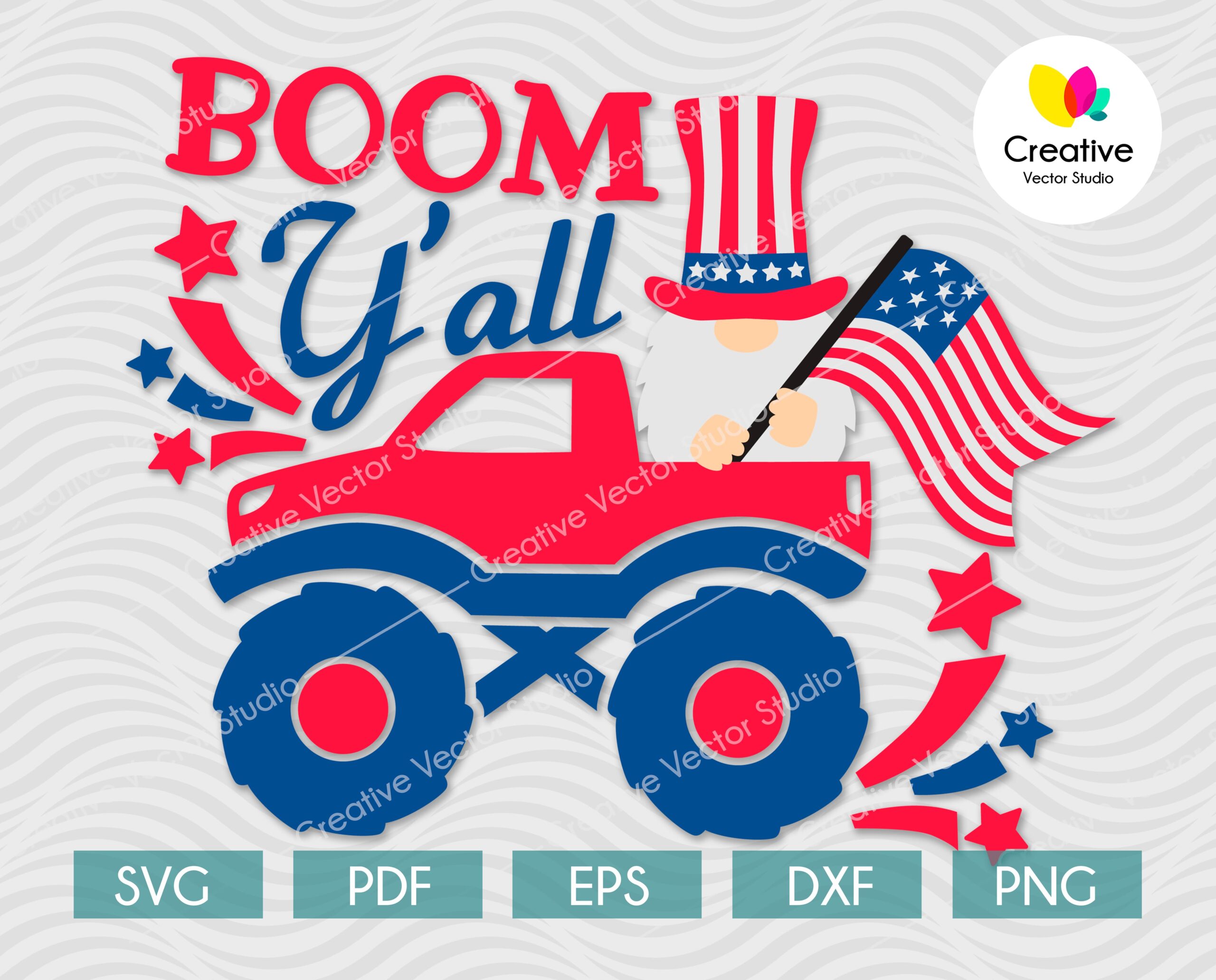4th of July Patriotic Gnome In Truck SVG