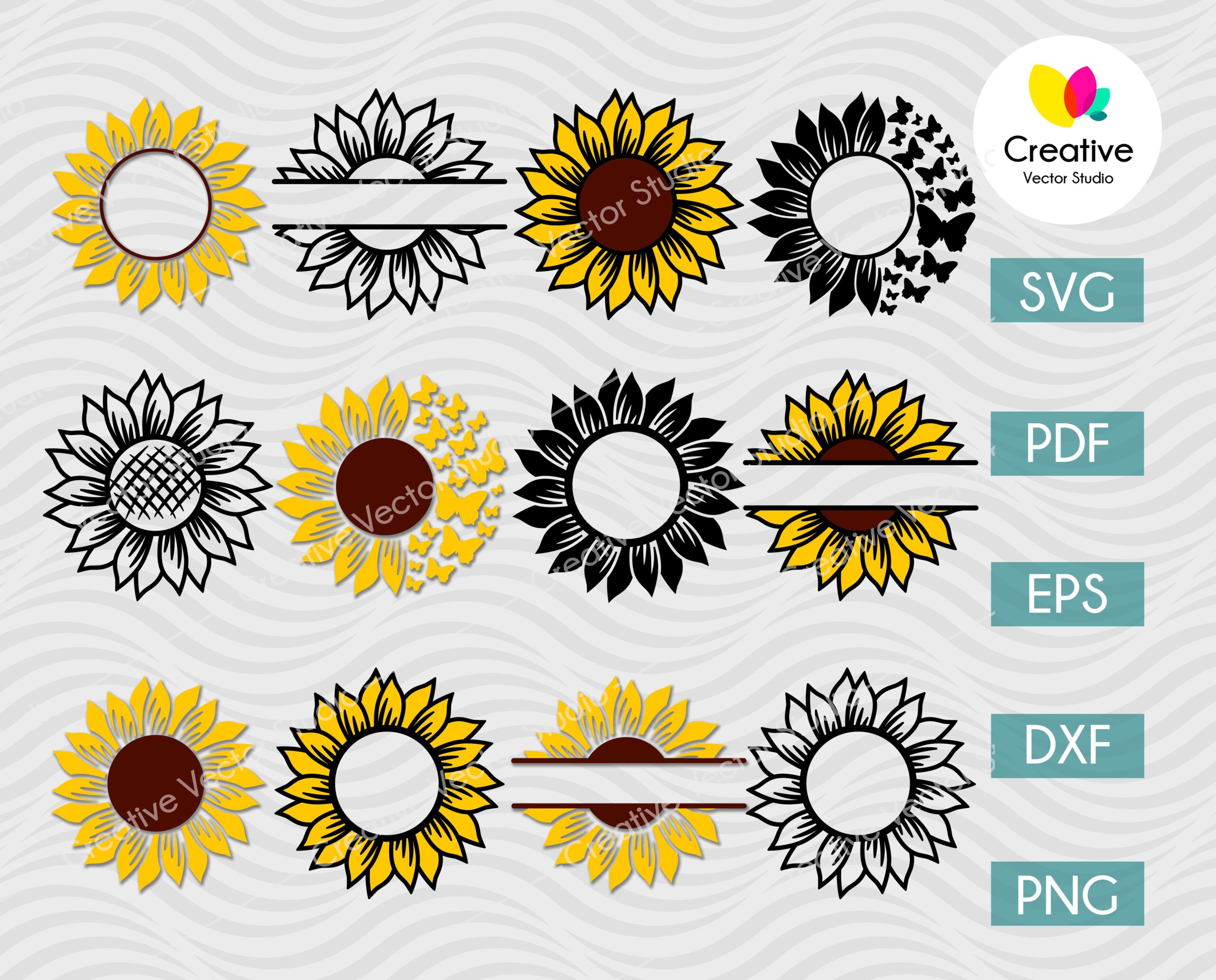 Sunflower Monogram Svg Bundle 1 Creative Vector Studio