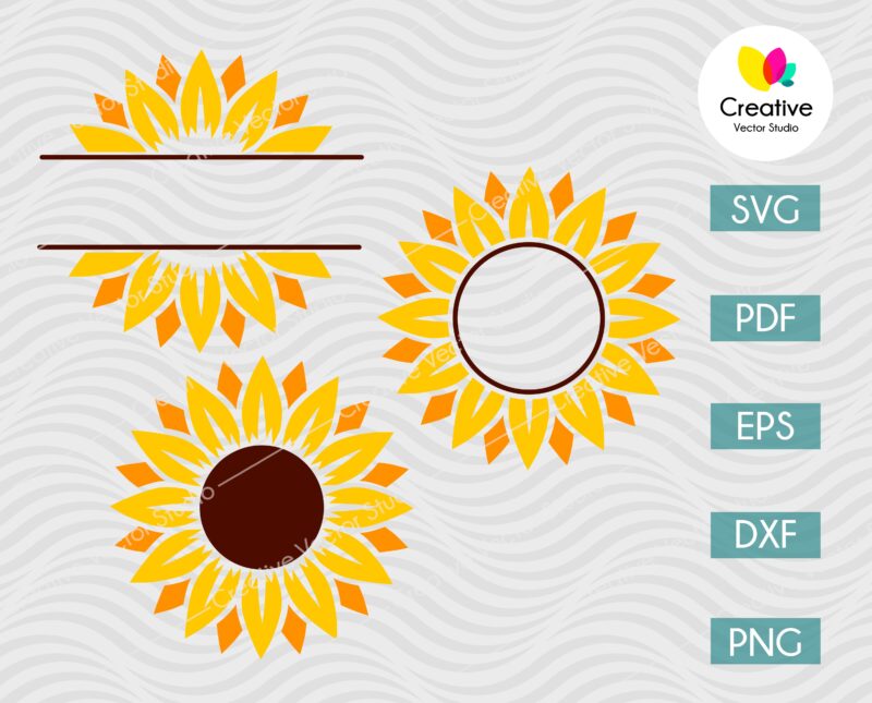 Circle Monogram SVG, Split Sunflower SVG
