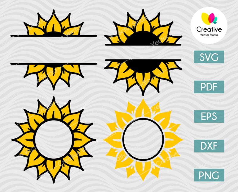 Circle Monogram SVG, Split Sunflower SVG
