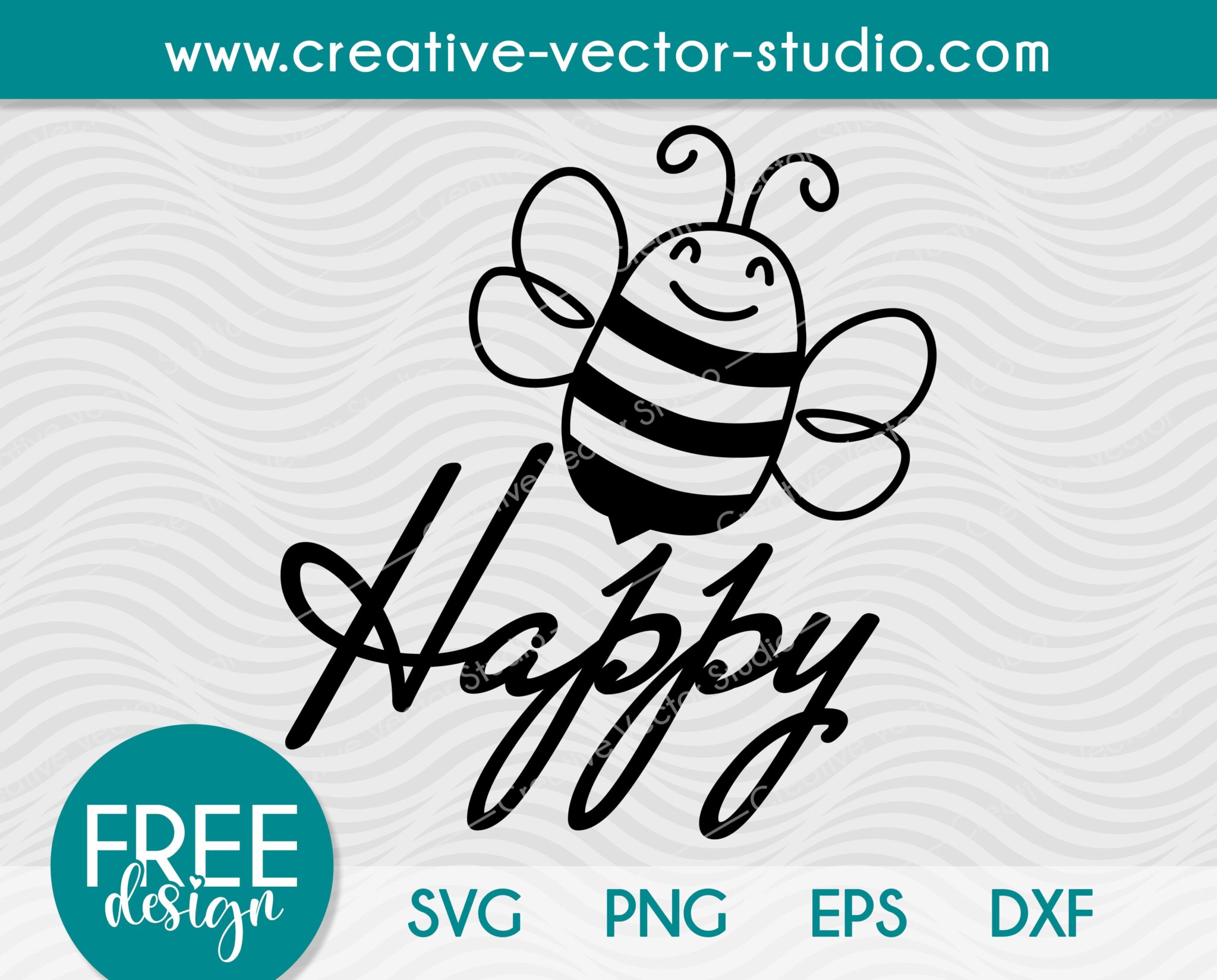 Free Bee Happy SVG Cut File | Creative Vector Studio