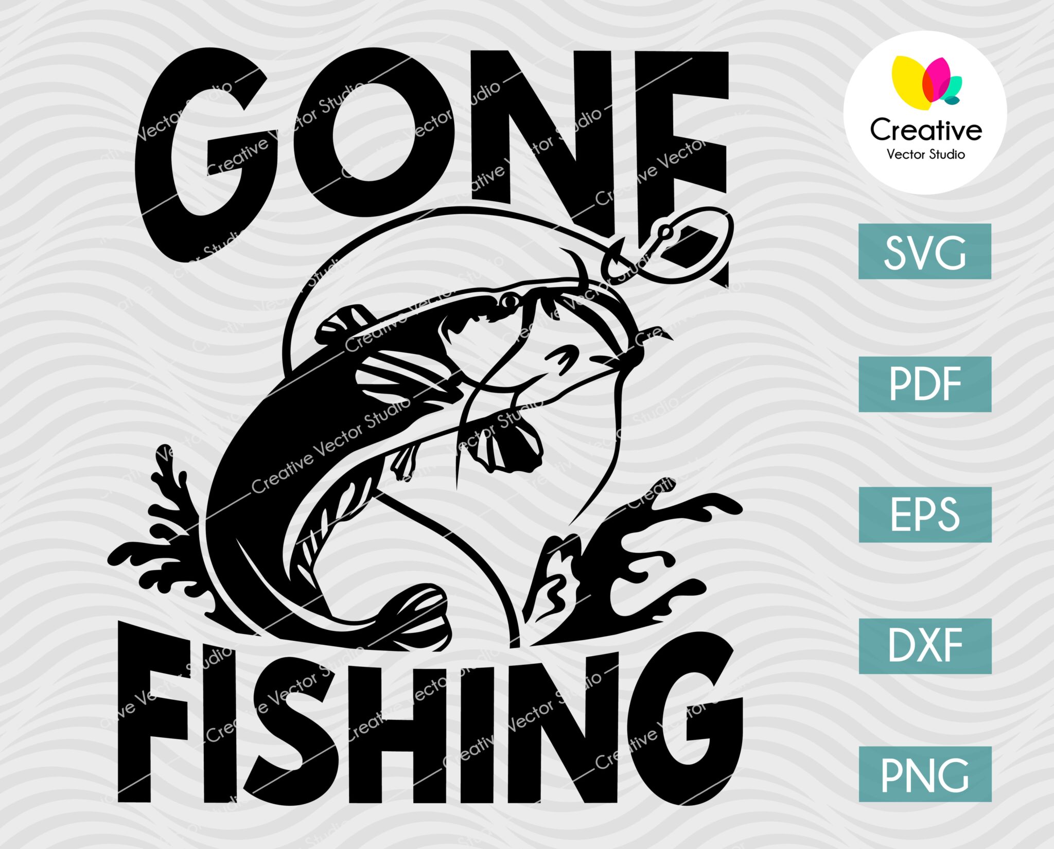 Gone Fishing Catfish SVG, PNG, DXF Cut File | Creative Vector Studio
