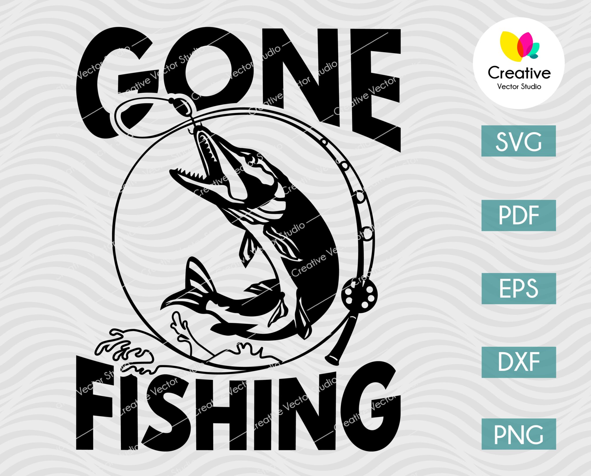 Gone Fishing Pike SVG, PNG, DXF Cut File - Creative Vector Studio