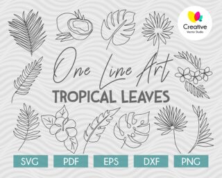 tropical leaves one line drawing set