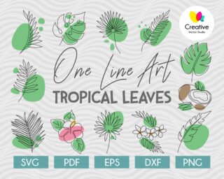 tropical leaves one line drawing set