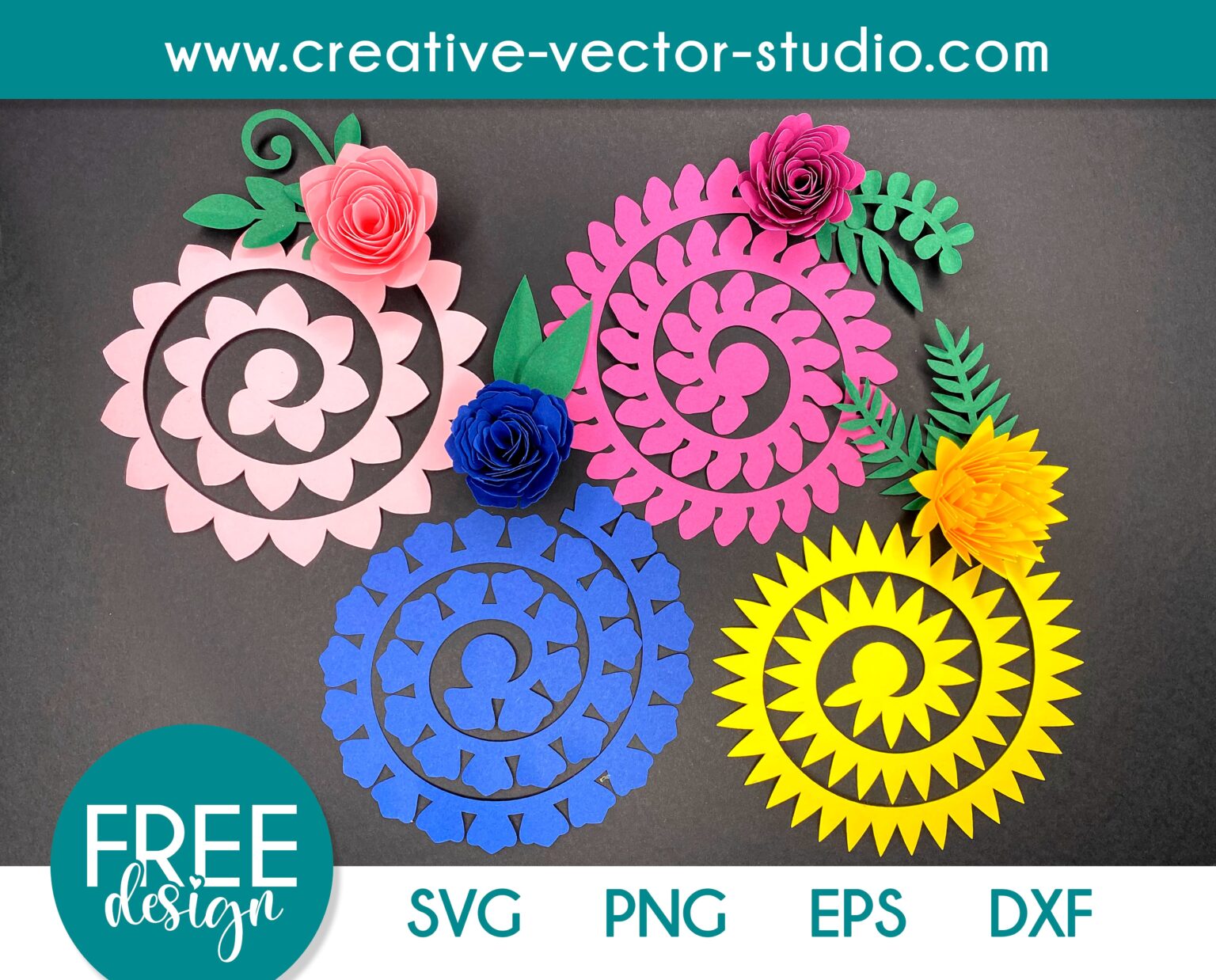 Rolled Flower Templates 3d Flowers Svg Dxf Eps Jpeg Pdf By