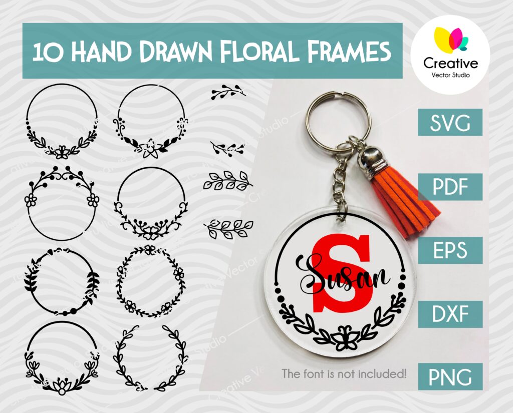 Floral Round Keychain SVG 10 Patterns | Creative Vector Studio