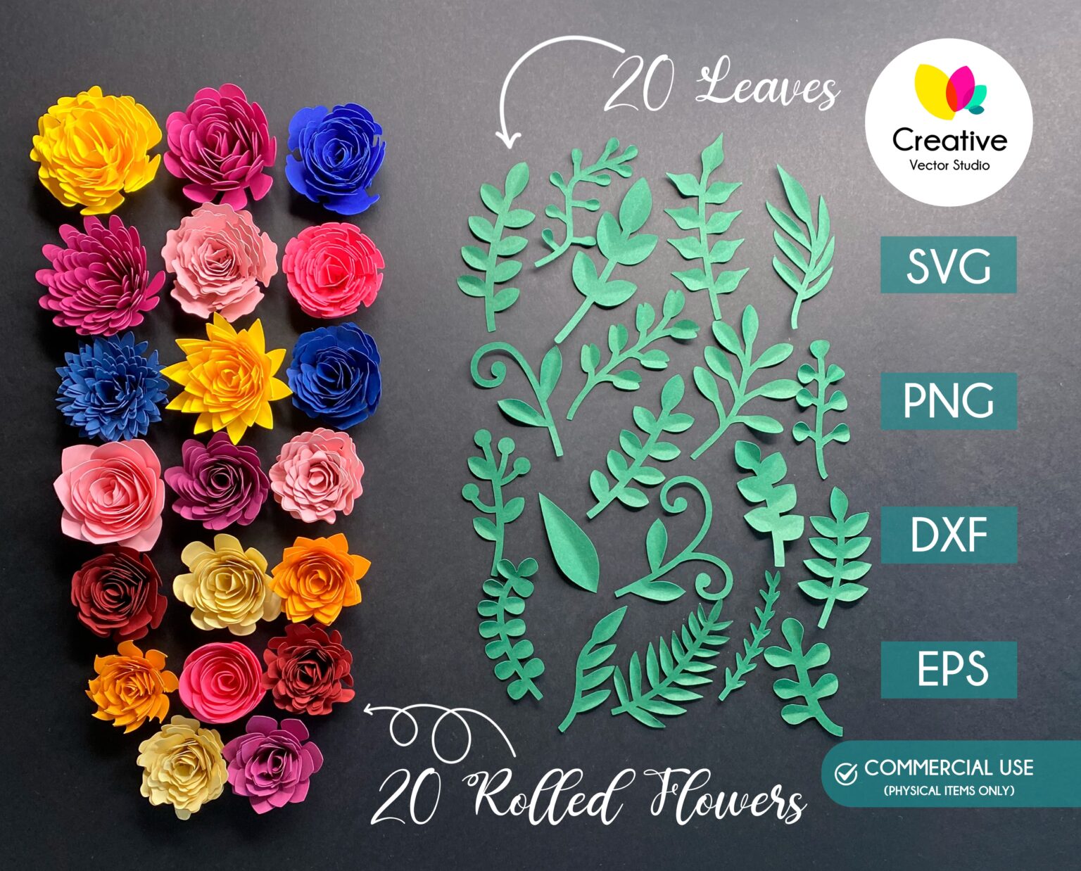 Rolled Flower and Leaves SVG Bundle | Creative Vector Studio