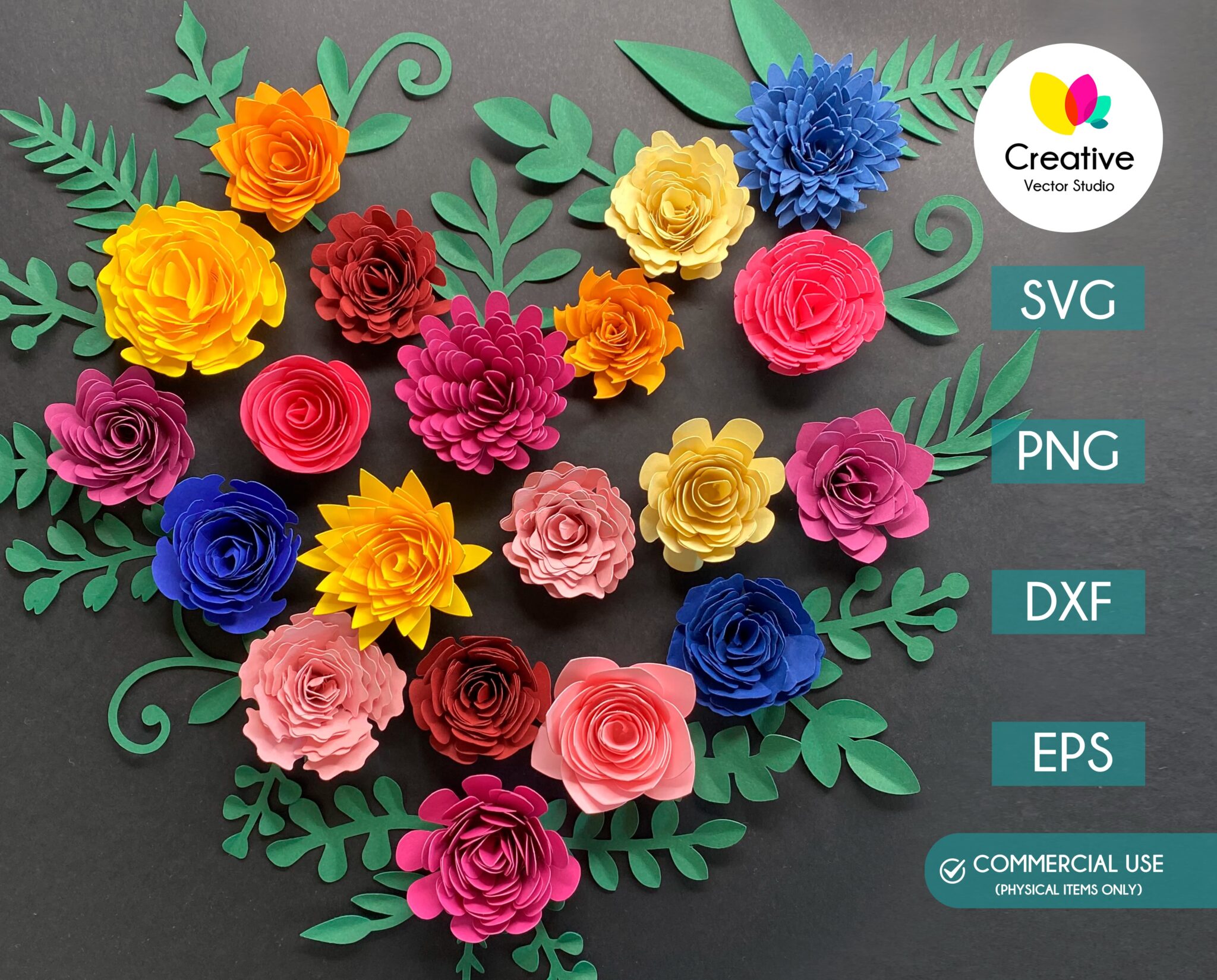 Rolled Flower and Leaves SVG Bundle - Creative Vector Studio