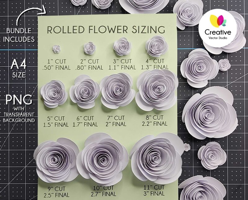 Rolled Paper Flower Sizing List PNG
