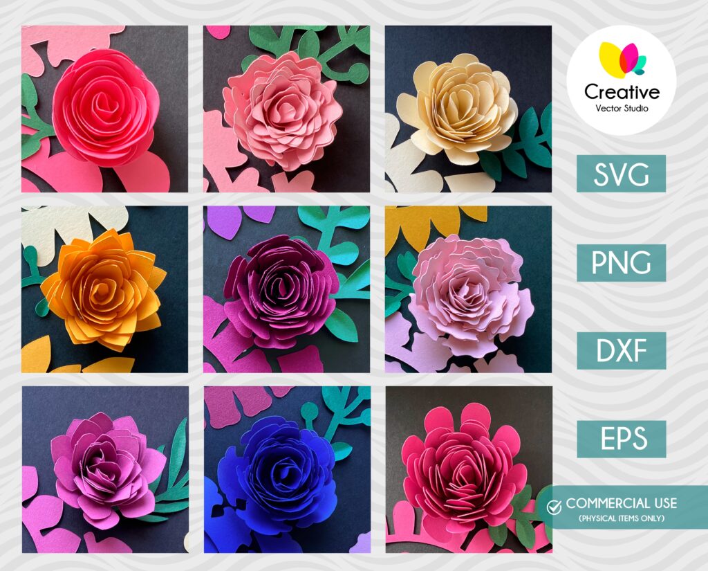 Rolled Paper Flower SVG 9 Templates | Creative Vector Studio