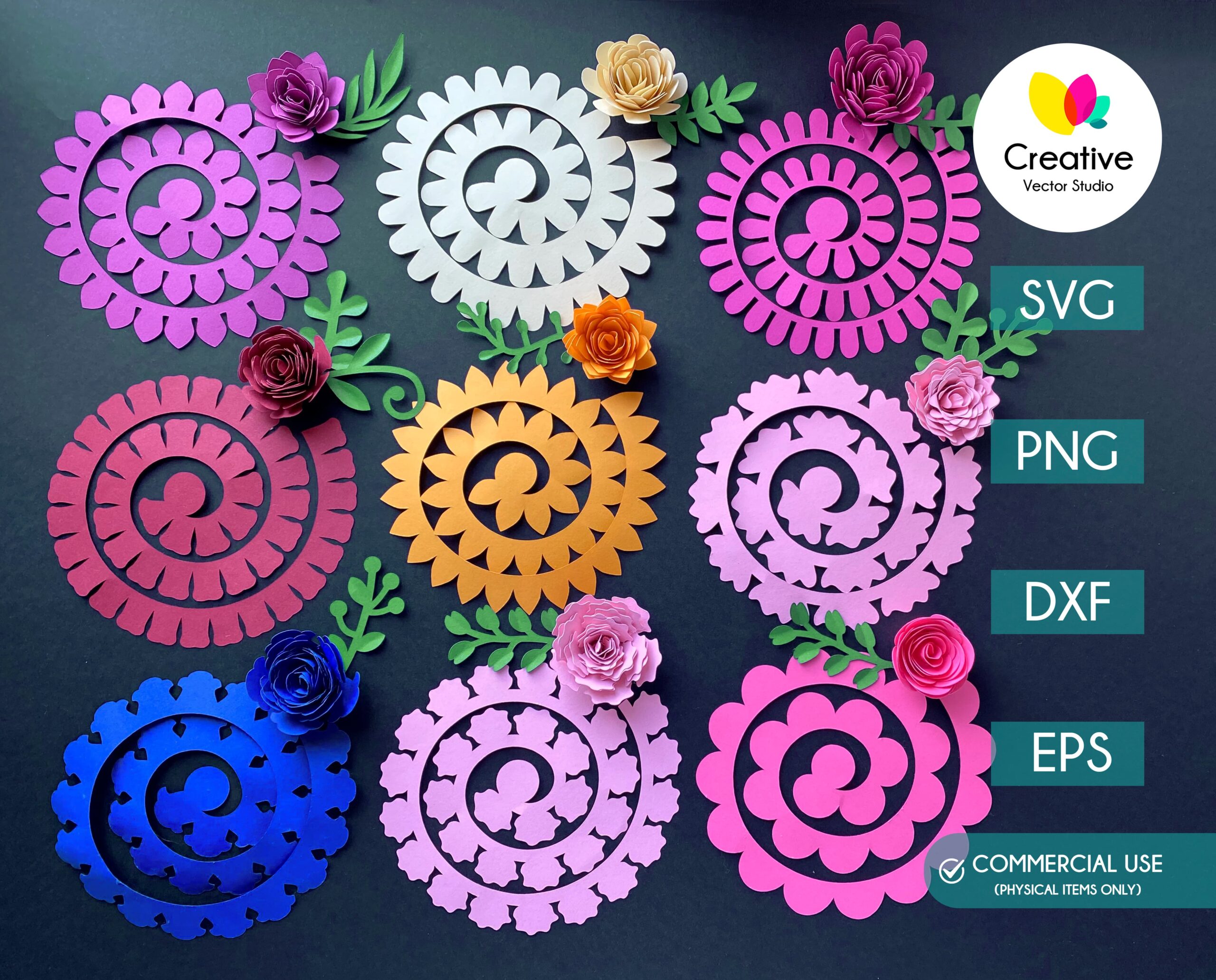 Rolled Paper Flower Svg 9 Templates