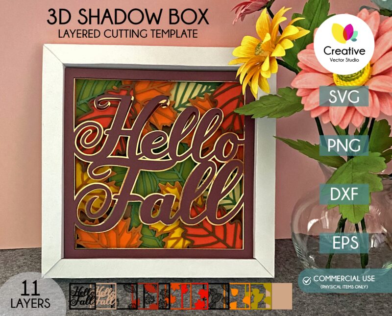 3d fall shadow box svg cutting template