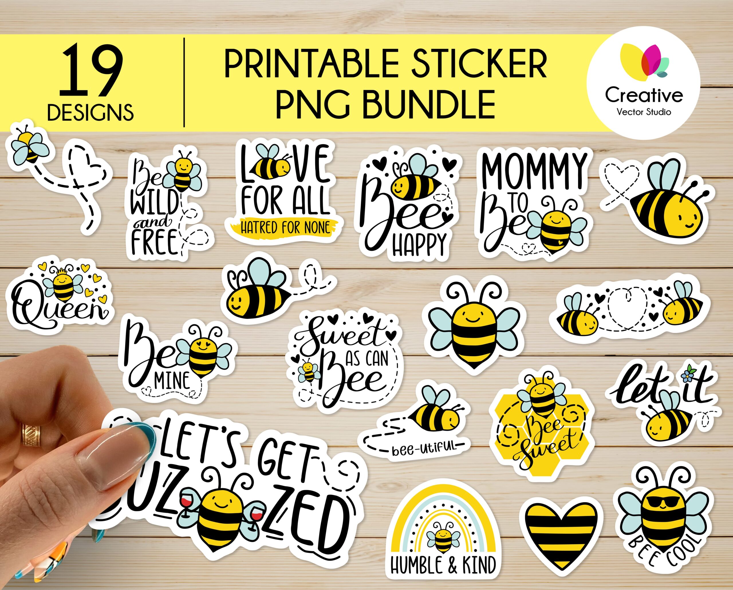 Cute Bee Stickers PNG, Cute Bee Stickers Bundle