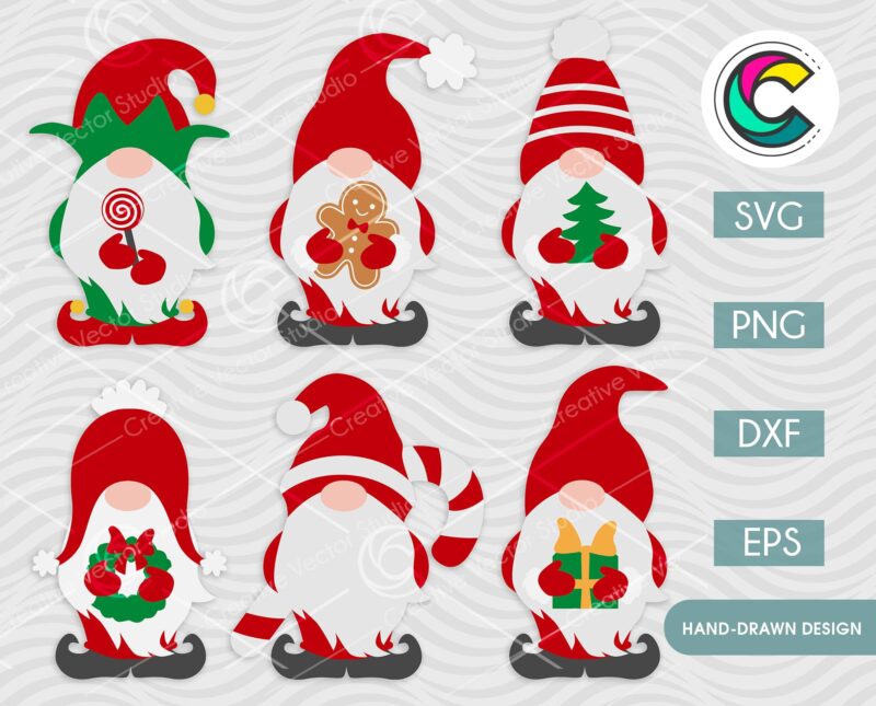 6 Christmas Gnomies SVG