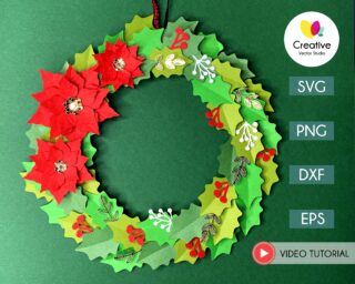 Poinsettia Paper Christmas Wreath SVG