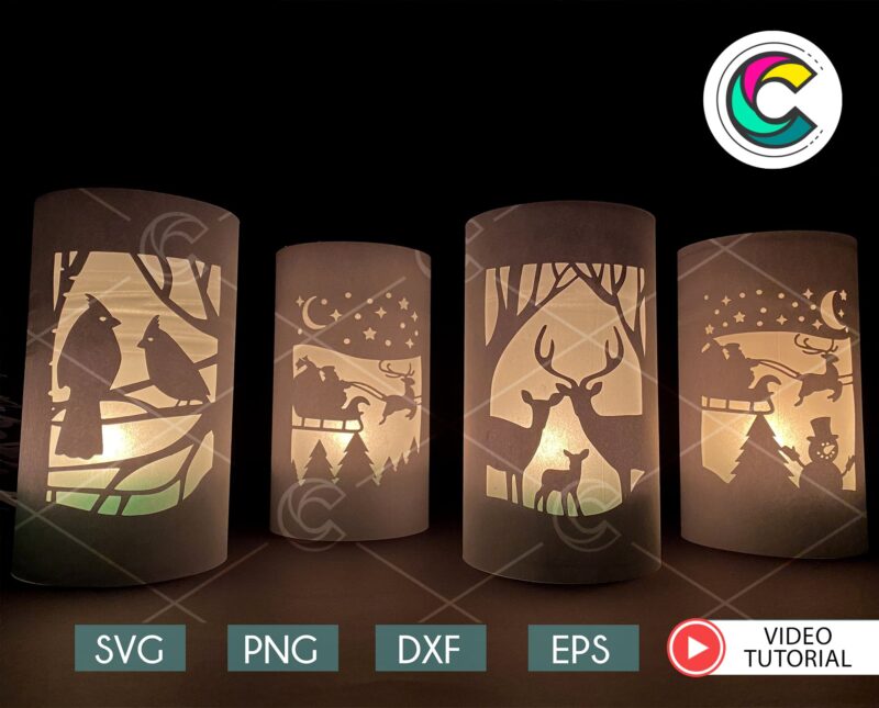 4 Christmas Paper Lanterns SVG
