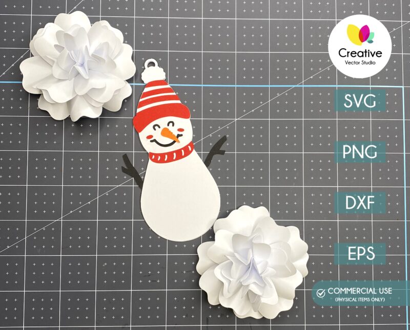 Snowman with paper flowers svg
