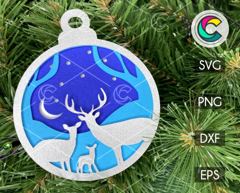 DIY Christmas Ball Templates with Deers SVG