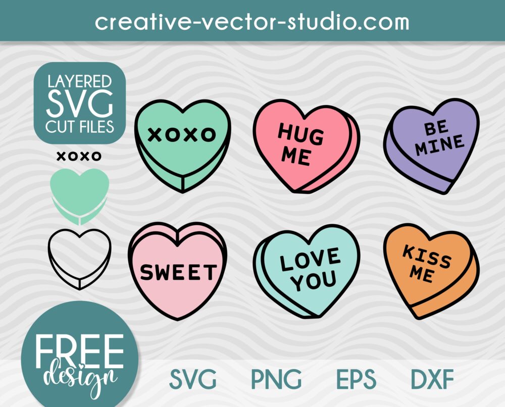 Free Candy Hearts SVG, PNG, DXF, EPS | Creative Vector Studio