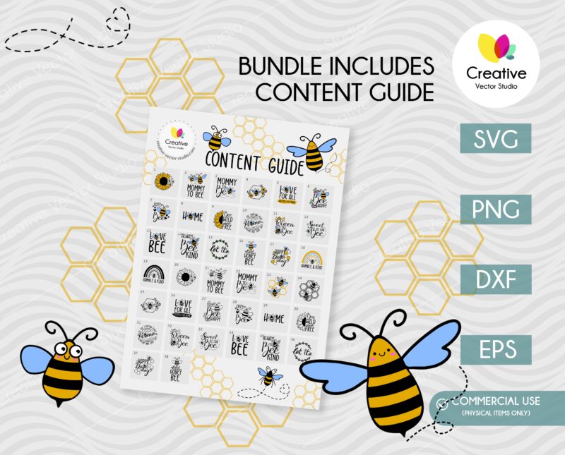 38 bee SVG bundle content guide