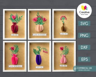 Heart Paper Flowers in Vase SVG Bundle