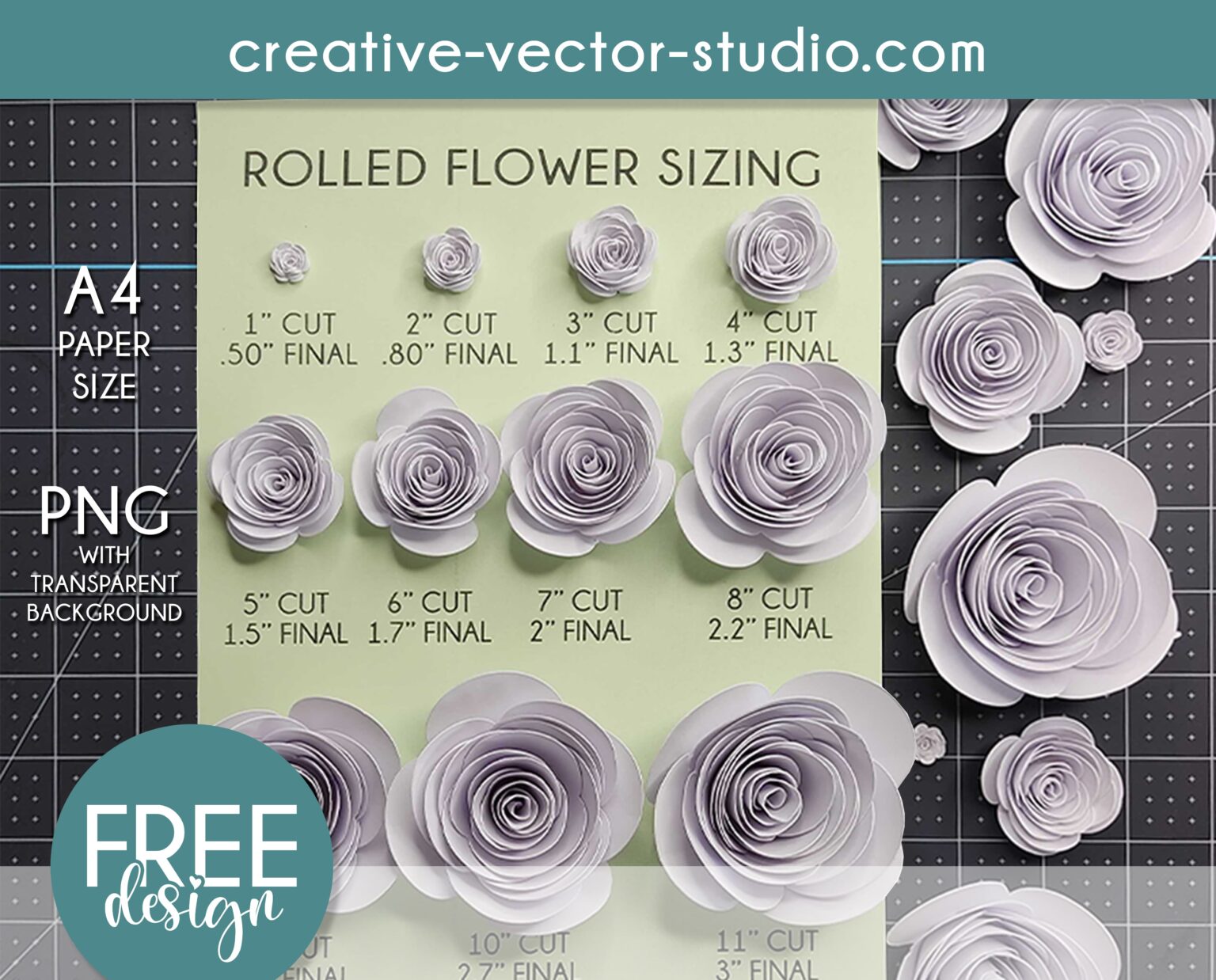 Rolled Flower Sizing List PNG | Creative Vector Studio