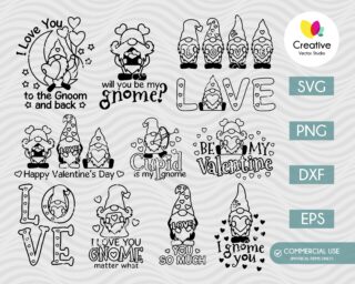 Outline Valentine Gnome SVG Bundle