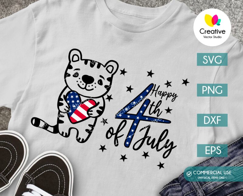 4th of July shirt with cute patriotic tiger